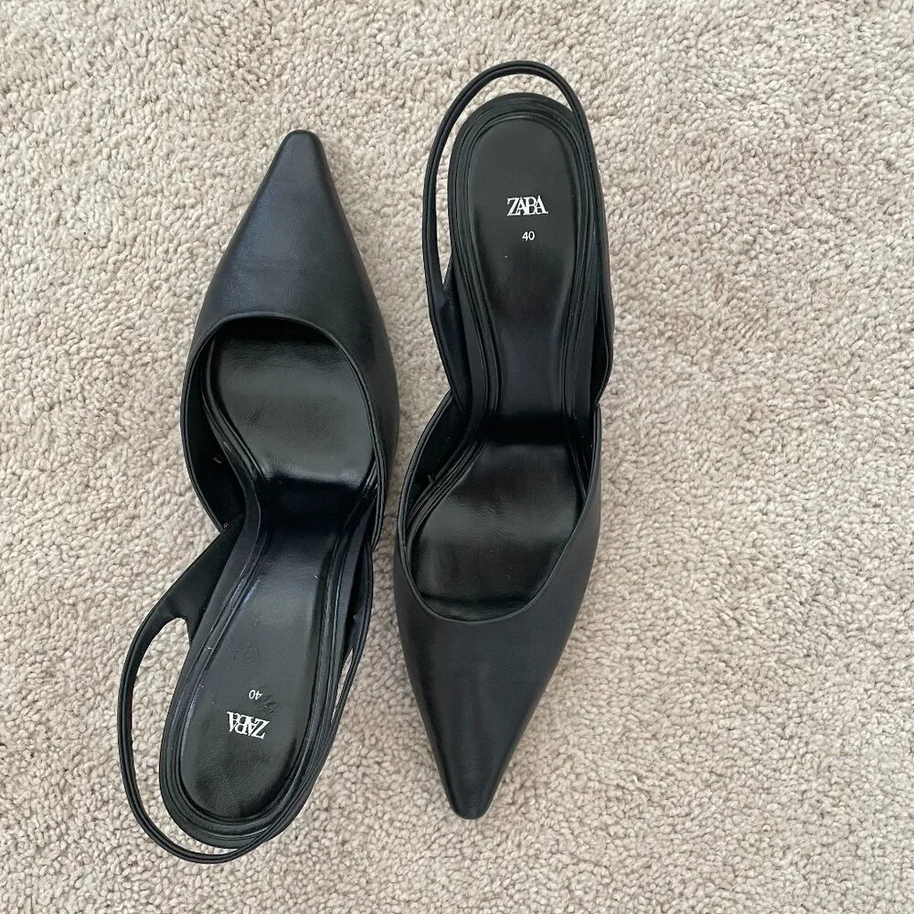 ZARA Chic Black Slingback Heels – Women’s Size 40 (US 9.5–10) - Picture 2 of 8